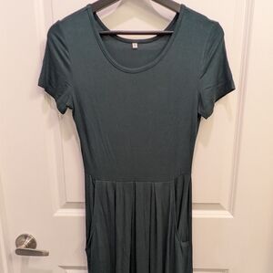 Pleated Swing Dress Short Sleeve Casual T Shirt Loose Dress with Pockets SZ Smal